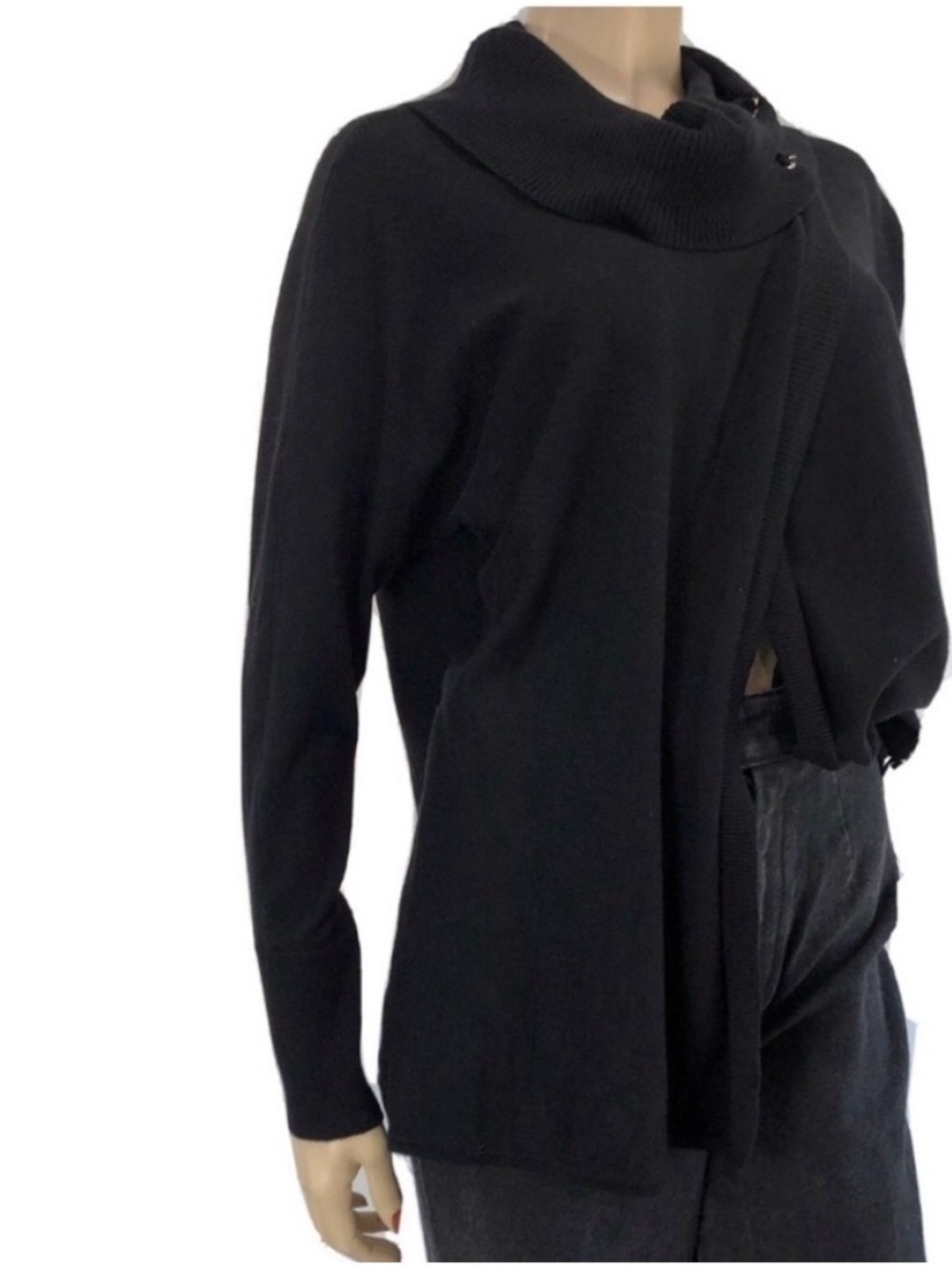 JM Black Asymmetric Cowl Neck Women's Sweater